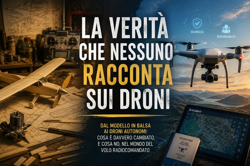 Aeromodello in balsa e drone moderno